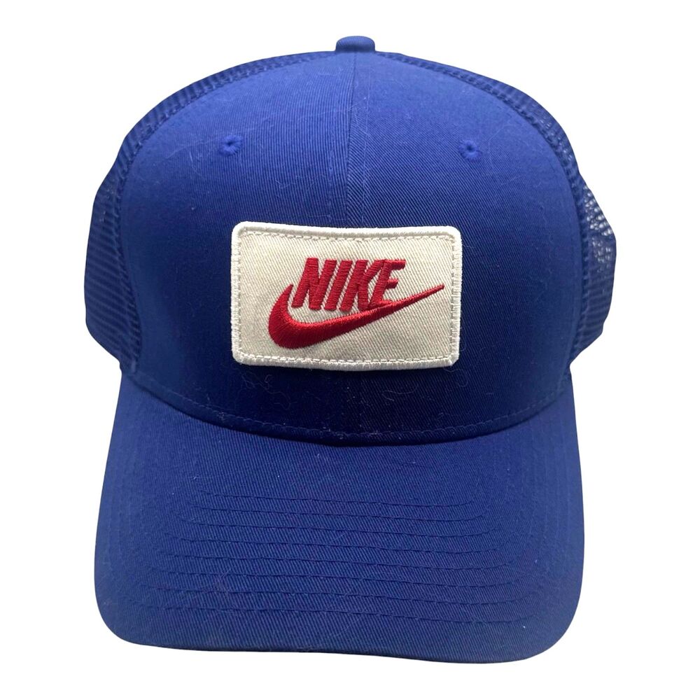 Nike Classic99 Trucker Hat Royal Blue Red Patch Logo Snapback One Size EUC